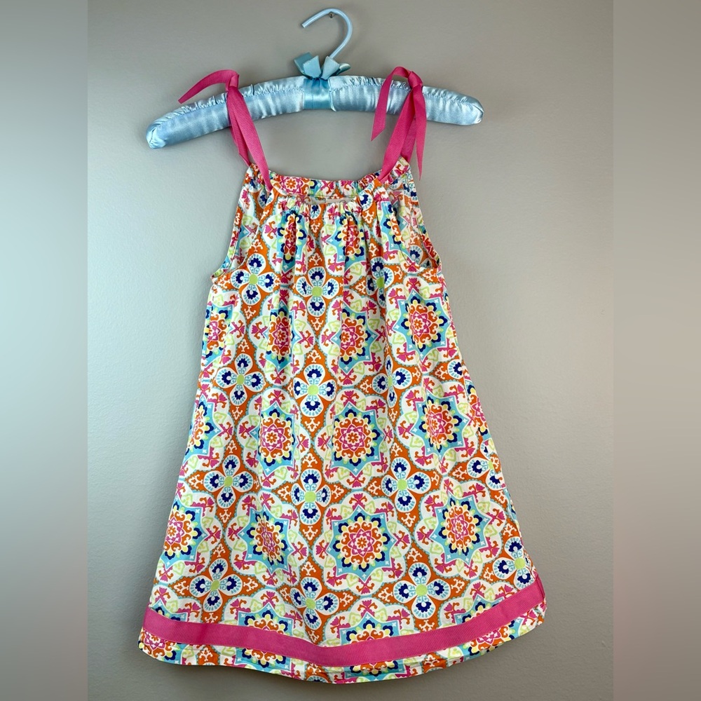 Hanna Anderson Pillow Case Dress Size 110 (US 5) Pink w Multi Colors Super Cute